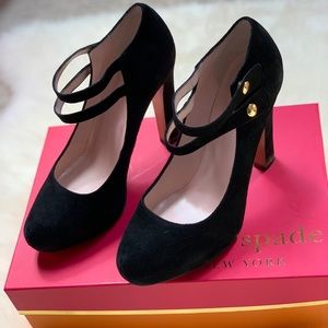 KATE SPADE (SZ 6.5) “NARA” BLACK SUEDE HEELS